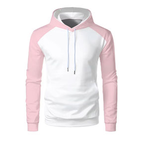 เสื้อฮู้ดแขนยาวสีขาวชมพูสำหรับผู้ชาย ทรงปกติ สไตล์ลำลอง ผ้าถัก สำหรับฤดูใบไม้ร่วง สีพื้น มีกระเป๋า - Product Image 1