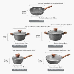 Ensemble de casseroles en céramique antiadhésives modernes de 10 pièces, résistantes au four et au lave-vaisselle, avec poignées en bois et couvercles en verre, pour cuisinières à gaz et à induction - Product Image 5
