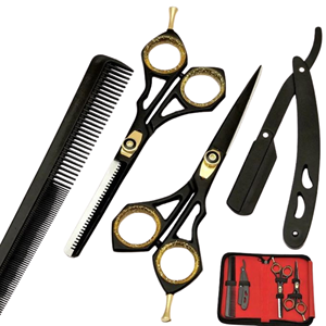 Ciseaux de coiffure professionnels pliables noirs avec revêtement, pour effiler les cheveux, manche léger en acier inoxydable - Product Image 1