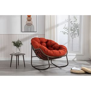 Orange Outdoor Rattan Rocking Chair with <b>Padded</b> <b>Cushion</b> for Porch Living Room Garden Recliner Rocker - Product Image 1