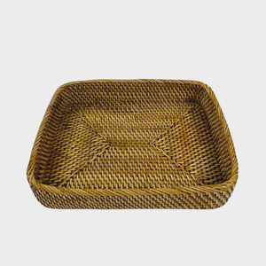 <b>Square</b> Rattan For Snacks Cookies & Tea Serving & Fruits Storage Tray Household kitchen <b>Tool</b> boho Design Rattan Tray - Product Image 1