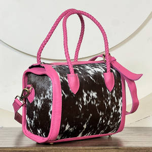 Bolso de Hombro Cruzado Unisex de Cuero Genuino de Piel de Vacuno Estilo Western, Mediano, con Asa Trenzada Rosa de Moda, para Viajes de Noche - Product Image 4