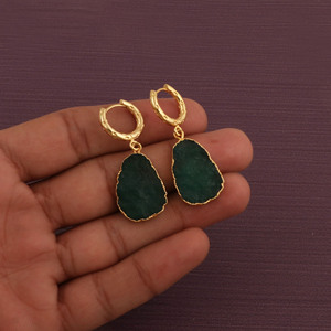 Pendientes de Aro Geométricos de Amatista Verde Fresa, Chapados en Oro, Estilo Boho, Joyería para Mujer, Regalo Artesanal - Product Image 3