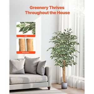 Albero di Ficus Artificiale Alto 1,5 Metri con Tronco in Legno Naturale e Foglie Verdi Realistiche, Pianta Finta da Interno con Vaso Nero - Product Image 3