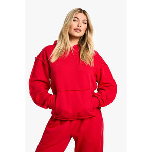 Venta al por mayor de sudaderas con capucha rosas, extragrandes, informales, lisas, 100% algodón, para mujer, sudaderas de invierno para mujer, sudaderas de punto. - Product Image 5