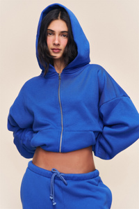 Conjunto de Sudadera con Capucha y Pantalones Deportivos para Mujer, Talla Grande, Personalizado, de Alta Calidad, en Felpa de Algodón, con Bordado y Cierre de Cremallera de un Cuarto, Hombros Caídos - Product Image 2