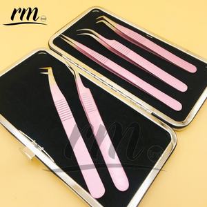 Pinzas profesionales de alta calidad para pestañas con volumen en Punta dorada, empuñadura de diamante rosa, extensiones de acero inoxidable con etiqueta privada - Product Image 3