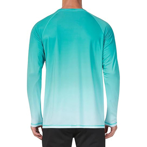 Aesthetic <b>Men</b> Gradient Turquoise White Rash Guard Quick Dry UPF 50 Long Sleeve Performance Ombre Swim Shirt - Product Image 3