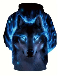 Sweat-shirt à capuche pour homme avec imprimé loup 3D, pull en polaire, grande taille, décontracté, streetwear d'hiver - Product Image 4
