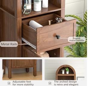 Wooden Bathroom Storage <b>Cabinet</b> with 3 Shelves and Drawer <b>Rustic</b> Design for Space Saving Organization - Product Image 6