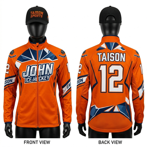 Veste d'entraînement de hockey sur glace pour femmes, tissu extensible en polyester premium 300 GSM, orange et noir, impression par sublimation, logo personnalisé - Product Image 6