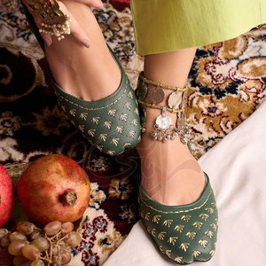 Laser-Cut Printed Anti-Slippery Calming Green <b>Khussa</b> Faux Leather Fashion Trend Customizable Design for All Seasons - Product Image 2