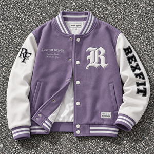 Veste universitaire personnalisée brodée en gros, unisexe, avec manches en similicuir, boutons personnalisés, manteaux de baseball OEM - Product Image 2