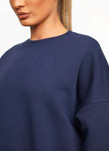 Sweat-shirt oversize en molleton de coton avec logo imprimé personnalisé, col rond, pull, vente en gros - Product Image 3