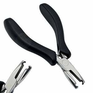 Pince à extensions capillaires professionnelle, durable et réutilisable en acier inoxydable, 1 trou, 3 mm, finition miroir, poignée noire, pour micro anneaux et perles nano - Product Image 2