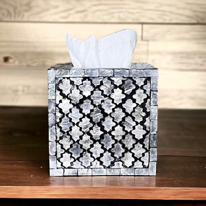 Luxurious Square Tissue <b>Box</b> Cover with Wood Core and Mother of Pearl Inlay Ideal for Special Occasion and <b>Vanity</b> Decor - Product Image 3