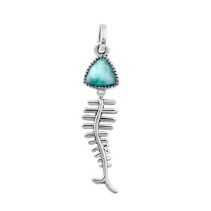 Gourik – pendentif en argent 925 avec pierre précieuse Larimar en forme d'arête de poisson, pour femmes, style bohème, à porter au quotidien, cadeaux d'anniversaire, bijoux - Product Image 1