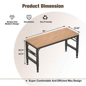 60\" Heavy-Duty Workbench with Rubber Wood Top Power Outlets Adjustable Height 2000 Lbs Capacity Hardwood Woodworking Bench - Product Image 2