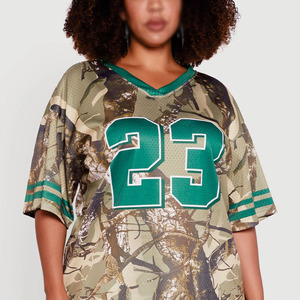Maillot de football tendance pour femme, personnalisé, surdimensionné, en maille camouflage, col en V, sublimation, OEM, marque privée, fournisseur de vêtements streetwear - Product Image 4