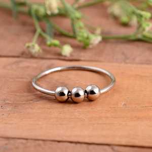 Dainty Luxury Anti-Anxiety 925 Silver Fidget <b>Spinner</b> <b>Ring</b> 3 Rotating Beads Minimalist Stress Relief Adjustable Engagement Gift - Product Image 3