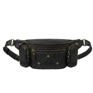 Riñonera Moderna Ligera de Cuero Genuino, Bolso Cruzado con Múltiples Bolsillos, Decoración Geométrica Multicolor, Unisex - Product Image 5