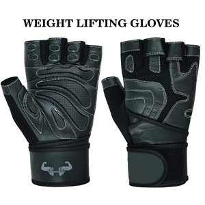 Weight Lifting Gloves <b>Half</b> Finger Leather Adjustable Wrist Strap Breathable Non <b>Slip</b> Gym Fitness Gloves For Men - Product Image 1
