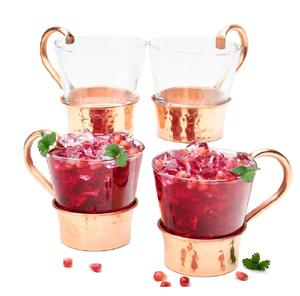 Ensemble de 4 mugs turcs pour mixologie avancée, base 100% cuivre pur et verre de qualité alimentaire, finition martelée - Product Image 1