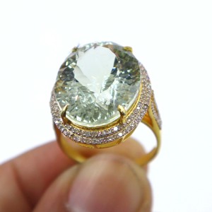 Anillo de Plata de Ley 925 Chapado en Oro con Amatista Verde Natural y Diamantes, Anillo de Regalo con Piedras Preciosas para Mujer - Product Image 5