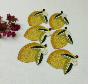 Beaded Lemon <b>Bar</b> <b>Mats</b> Set of 4 Novelty Fabric Drink Coasters Reusable for <b>Bar</b> Accessories - Product Image 3