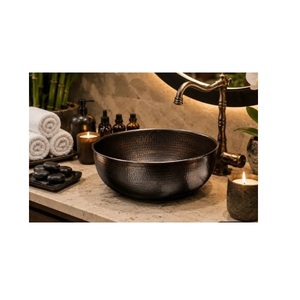 Lujoso Lavabo Rectangular Portátil de Cobre Martillado Ecológico de 40CM Estilo Spa Duradero Antiguo para Baño - Product Image 1