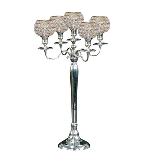 Candelabra 5 Arms With Crystal Globes New Design <b>Tealight</b> <b>Holder</b> Silver Metal Crafted Decorative Handmade Candelabra For Sale - Product Image 4