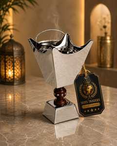 Brûleur d'encens arabe traditionnel en bois avec incrustations dorées, mosaïque géométrique, encensoir de luxe Bakhoor, Mabkhara pour le Ramadan - Product Image 4