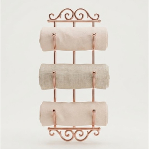 Porte-serviettes mural en fer forgé à 3 niveaux avec décorations en volutes, support de rangement pour serviettes de toilette - Product Image 3