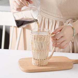 Handmade Weaving Pouring Pitcher Jug Rattan <b>Wrap</b> Pitchers glassware Accessories Cup Holder Covers - Product Image 3