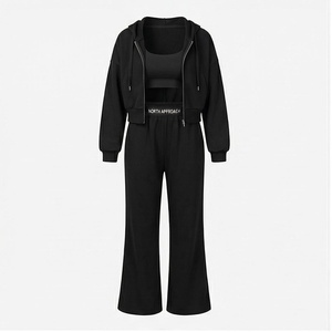Conjunto de Yoga de 2 Piezas North Approach, Cierre Frontal Completo, Color Negro Sólido, Absorbe el Sudor, Ropa Deportiva para Mujer - Product Image 1