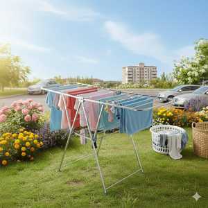 Séchoir à linge double en acier, pliable verticalement, gain de place, multifonctionnel pour petit appartement et salle de bain - Product Image 6
