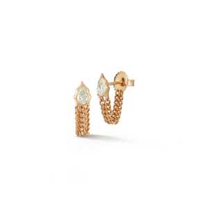 Women's Chain Loop <b>Earrings</b> Pear Cut Lab Grown Diamond 14K Yellow Rose Solid Gold Teardrop Drop Dangle 0.40 Carat VS+ Clarity - Product Image 3