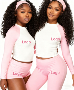 Women 3 Piece Workout Sets Leopard Raglan <b>Short</b> Sleeve Zipper Crop Top High Waist Booty <b>Shorts</b> with Headband Casual Yoga Outfits - Product Image 6