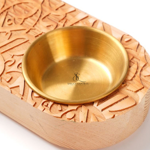 Brûleur à Bakhoor en bois sculpté, motif arche, calligraphie arabe, support d'encens Oud avec coupelle à charbon en métal doré amovible pour la maison - Product Image 4