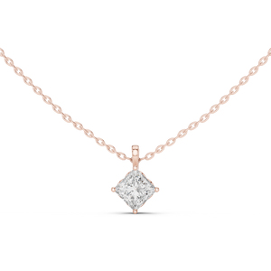 จี้เพชรเจ้าหญิงทองคำโรสโกลด์ 14K สำหรับผู้หญิง |   ชุดลำลองสำหรับใส่ทุกวัน |   เพชรที่เพิ่งเพาะเลี้ยง - Product Image 1