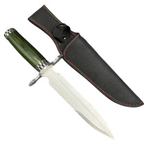 Couteau à lame fixe en acier Damas de haute qualité pour le camping, avec manche en bois vert et étui – Personnalisable OEM - Product Image 6