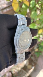 Reloj de Lujo de Acero Inoxidable con Incrustaciones de Moissanita VVS, Esfera con Números Romanos, Bisel de Diamantes, Automático, Deportivo, Edición Limitada, Estilo Hip Hop - Product Image 3