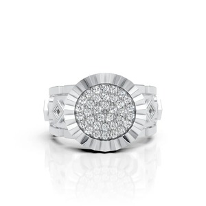 Bague Statement en Moissanite Ronde Brillante en Argent 925 Plaqué Rhodium, Bijou de Luxe Audacieux pour Homme avec Sertissage Cannelé - Product Image 2