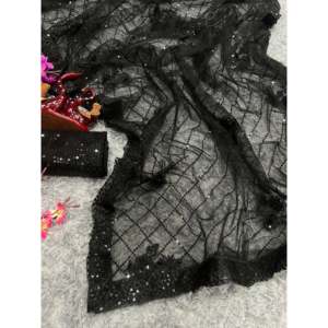 Saree de borde de encaje de diseñador con trabajo de bordado de secuencia para vestimenta profesional - Product Image 3