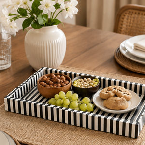 Plateau de service décoratif de luxe en os incrusté noir et blanc |   Plateau de table basse rectangulaire fait main pour la maison, l'hôtel et la salle à manger – Organisateur - Product Image 2