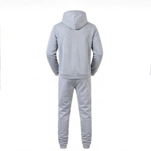 Nueva llegada: Conjunto de sudadera con capucha y pantalones deportivos de forro polar gris para hombre con logo personalizado, ropa casual de otoño, trajes deportivos de punto de color sólido. - Product Image 2