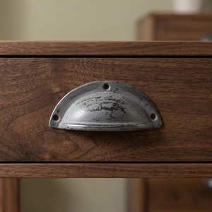 Dark Grey Distressed Cast Iron Fluted Cupboard Drawer Cabinet Cup Pulls Handles Industrial Design Wardrobe Kitchen Bedroom Beads - Product Image 1