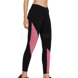 Leggings de yoga taille haute longueur cheville, color block noir et rose, en Spandex et Polyester, extensibles dans les quatre sens, avec surpiqûres contrastées - Product Image 4