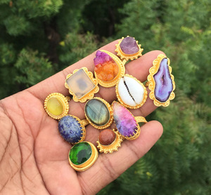 Custom Assorted <b>Gold</b> Plated <b>Rings</b> Natural Stone Handmade Designer <b>Cocktail</b> <b>Rings</b> Wholesale - Product Image 1