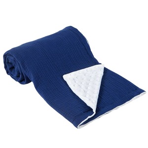 Solid Navy Blue <b>Knitted</b> Modern Anti-Bacteria Wearable Flannel Baby Swaddle Folded Design <b>Blanket</b> - Product Image 1